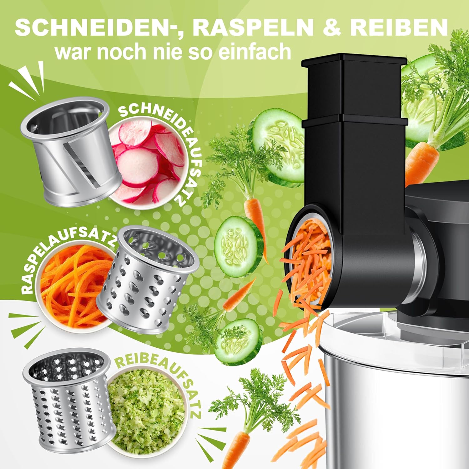 KESSER® 3 in 1 Universal Küchenmaschine K-KM 3000 mit Fleischwolf Knetmaschine Multifunktionale Rührmaschine 5,5L Schüssel mit 3 Rührwerkzeuge, 1,5L Entsafter, Zubehör-Set, Pasta & Gebäckformen