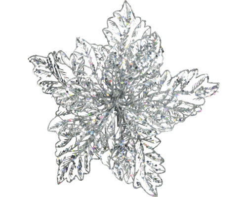 Kerstster met glitter op clip, kunststof, zilver