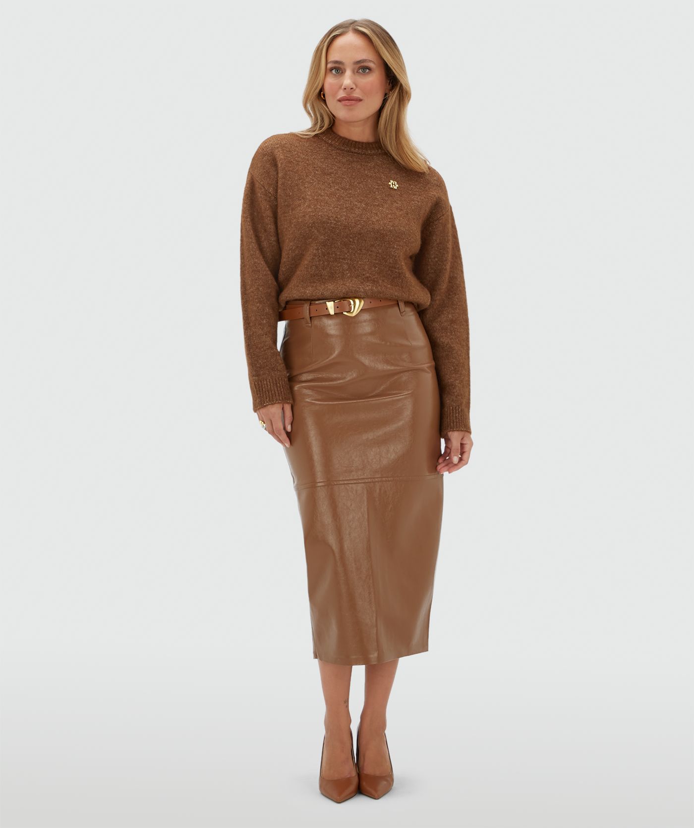 JV-IZE oversized sweater met logo - cognac