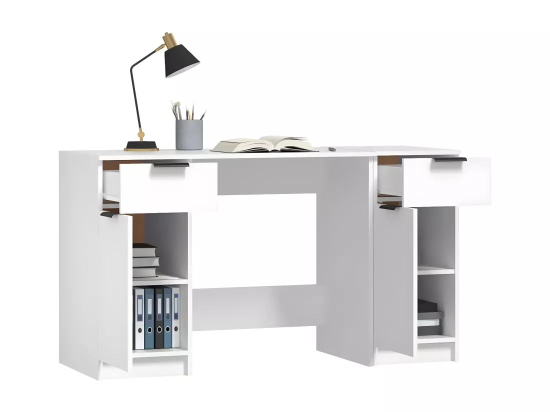 Bureau avec armoire latérale Blanc Bois d'ingénierie