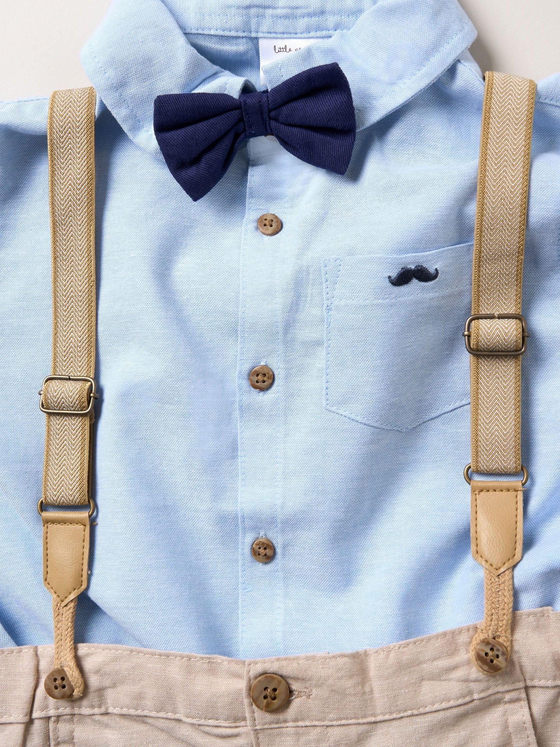 Little Gent 100% katoenen bruine set van shirt, korte broek en bretels