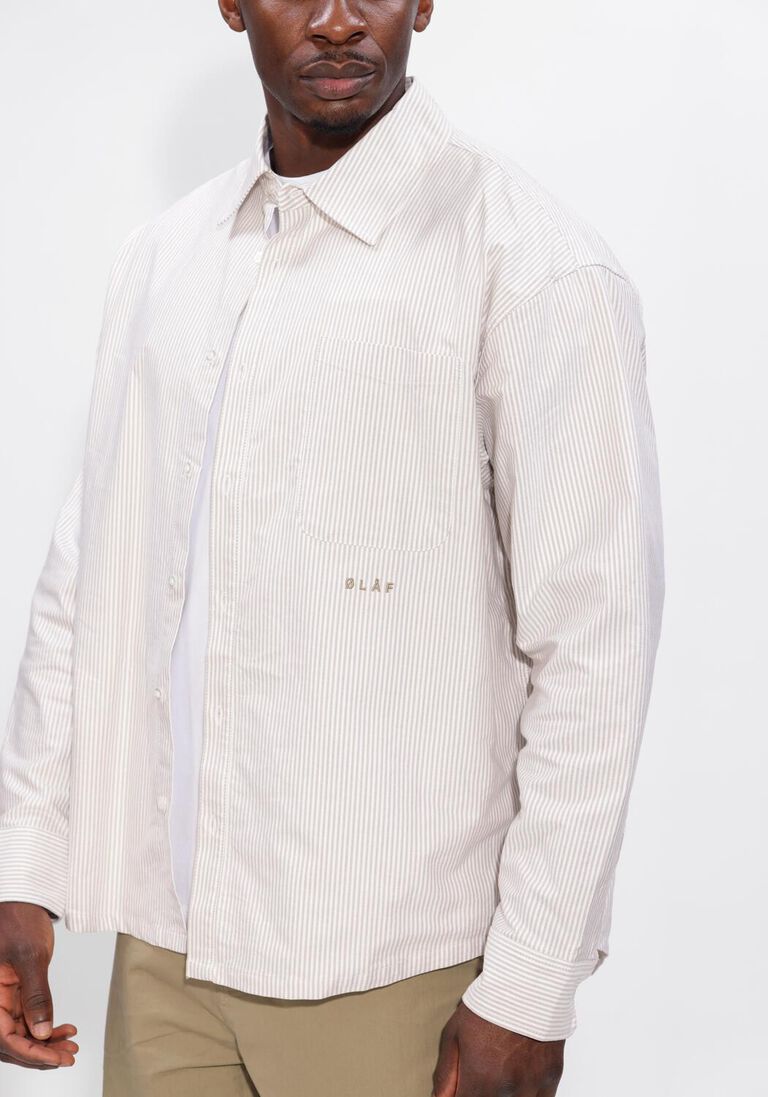 beige olaf hussein casual overhemd oversized stripe oxford shirt