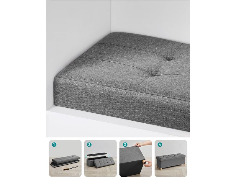 Songmics Sitztruhe Ottomane 110 x 40 cm, Grau Sitzbank mit Stauraum