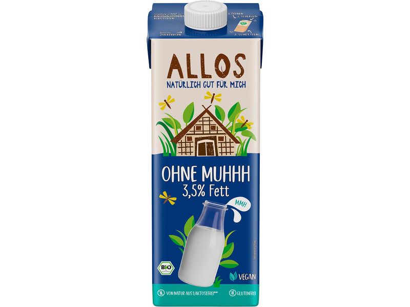 Allos Ohne Muhhh Drink 3.5% 1 l Veganes Getränk auf Basis von Wasser, Reis, Kokosnuss und Sojabohnen