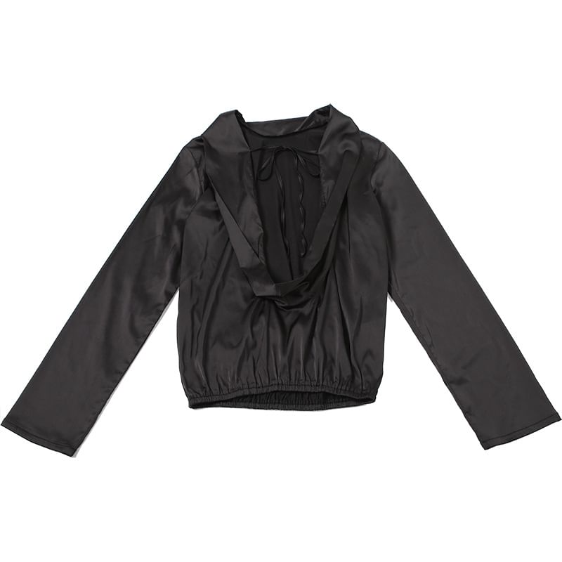 Emilyn - Blouse met lange mouwen, ronde hals, effen rug en strikbandjes