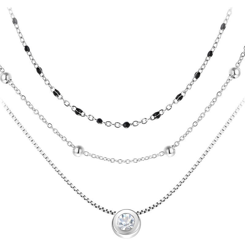 Trio de colliers - Acier inoxydable & cristaux argenté
