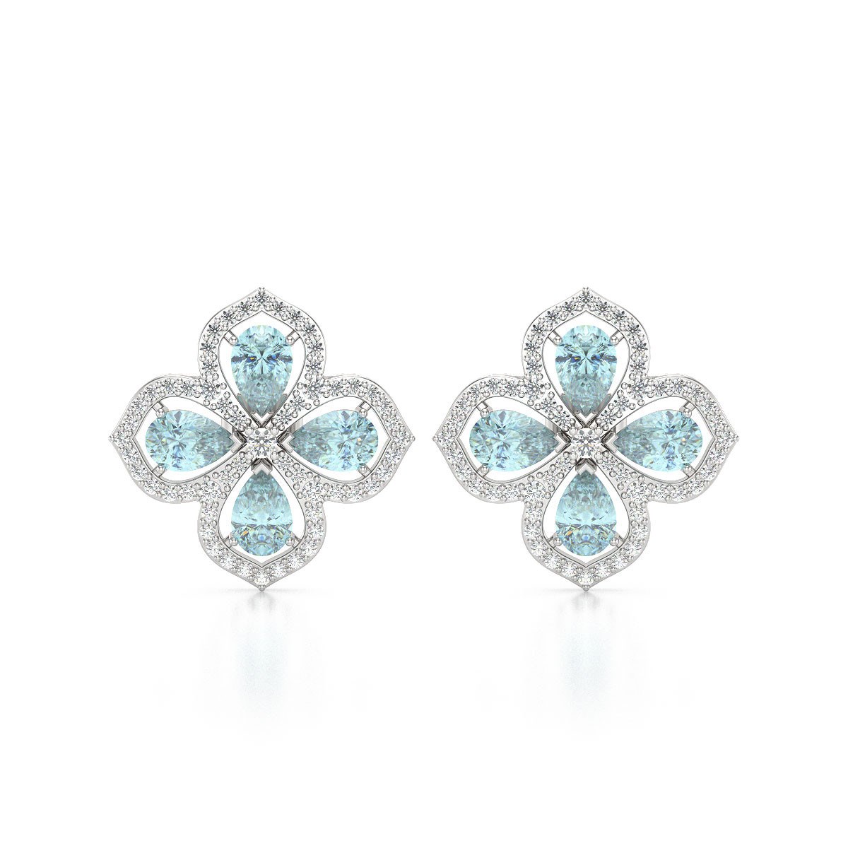 Boucles d'oreilles ADEN Or 585 Blanc Aigue-Marine et Diamant 3.55grs