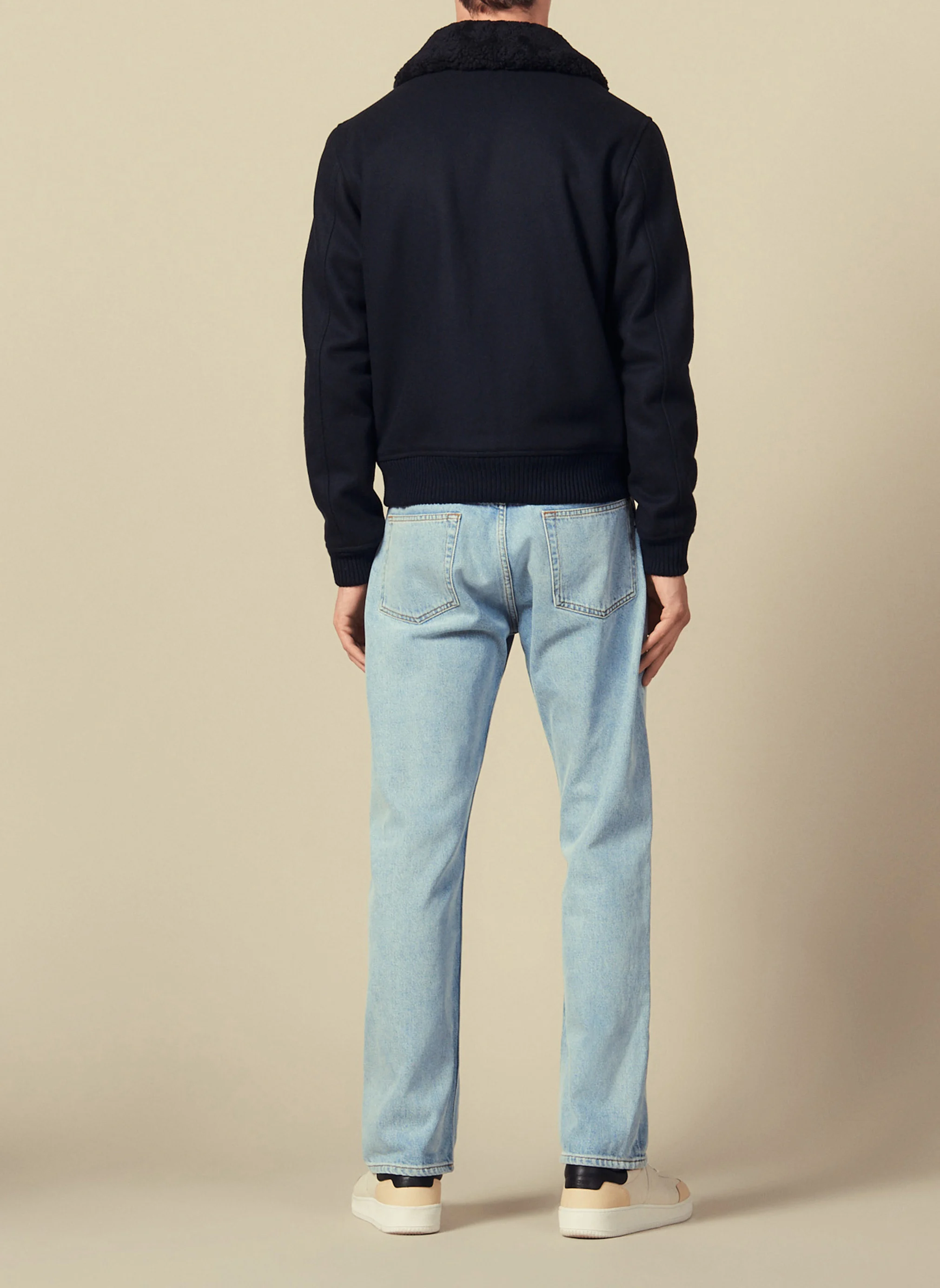 Blouson col sherpa regular-fit en laine mélangée | Bleu