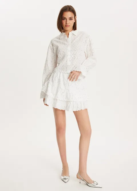 Broderie rok met ruffles wit (WIT)