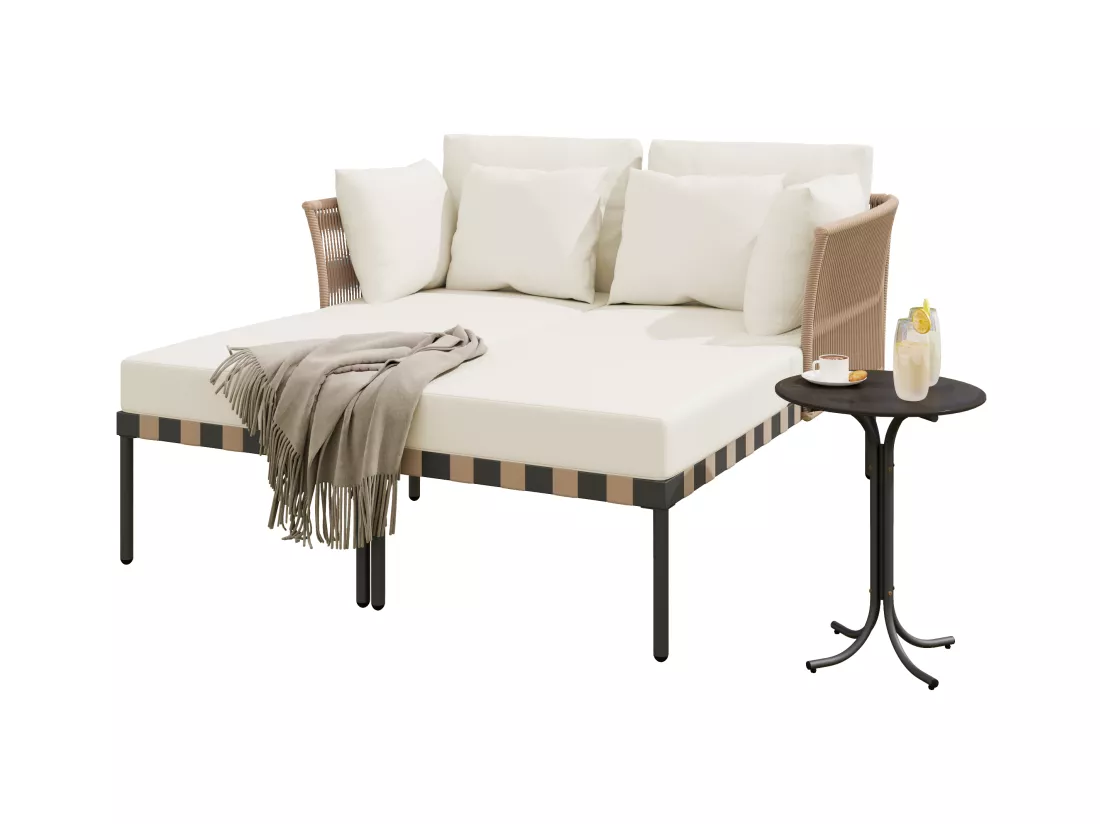 Bain de soleil - Canapé de jardin - Chaise longue de jardin amovible et modulable - fer galvanisé et rotin - 2 positions - beige