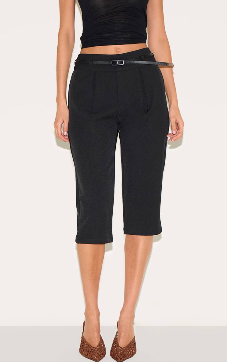 Noir Capri À Détail Ceinture Tissé