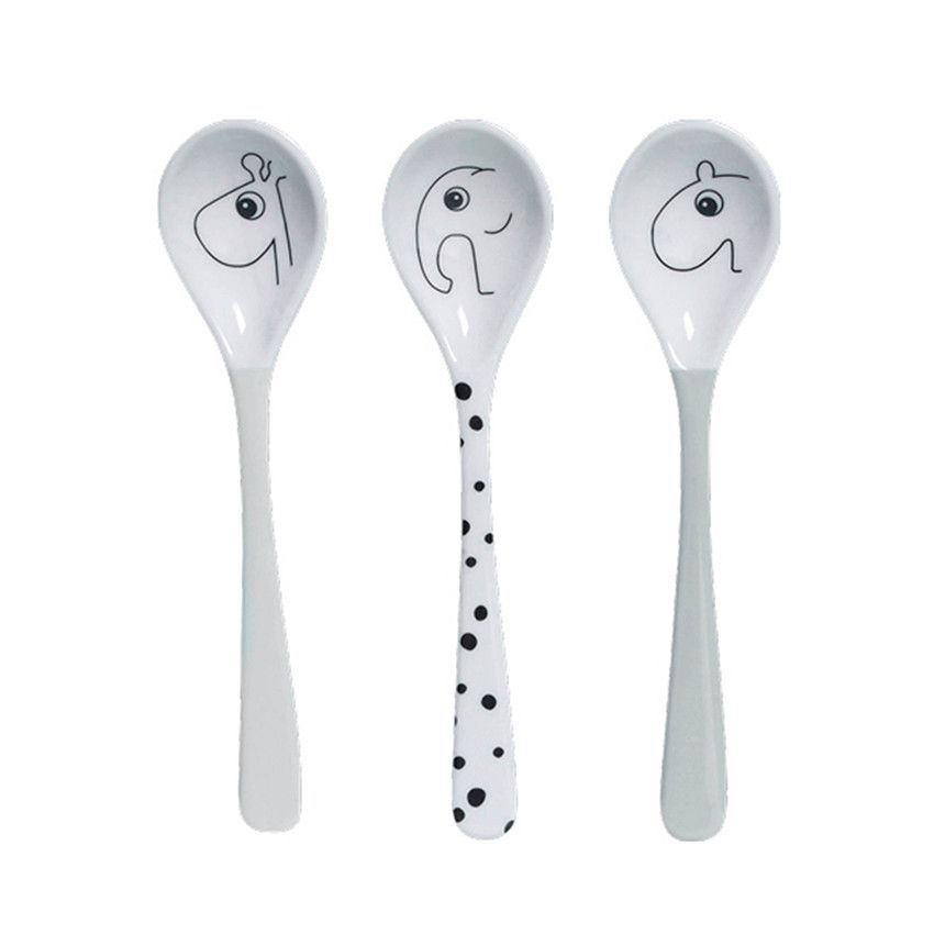 Set de 3 cuillères - Happy Dots Gris - Ecru
