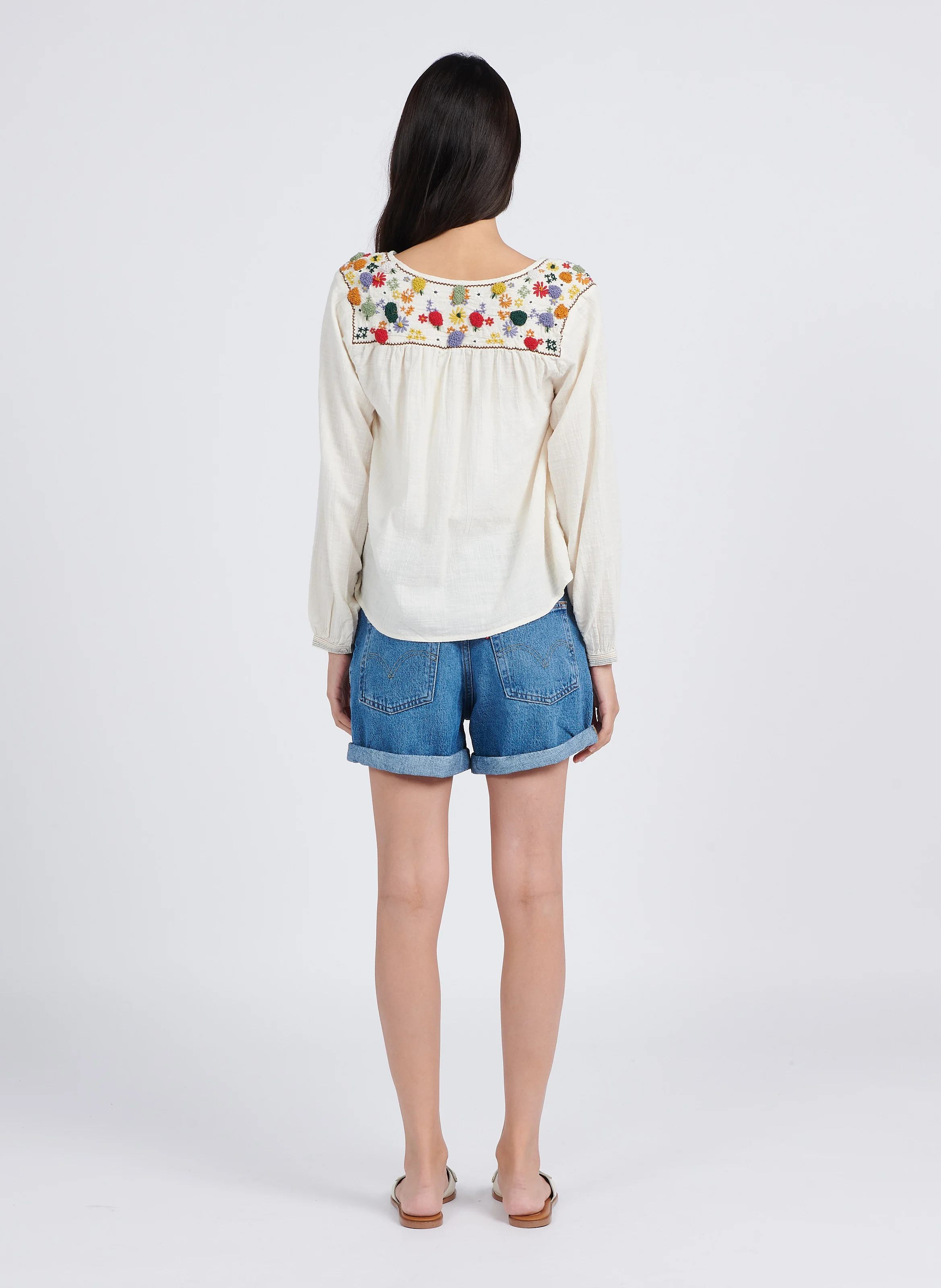 Top droit col rond en coton | Blanc