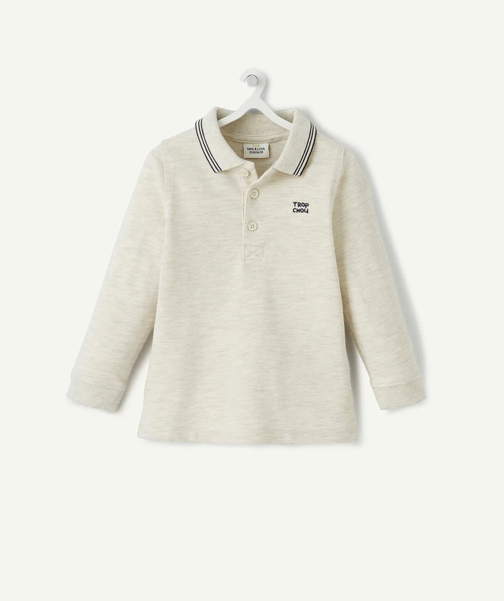 POLO GRIS EN COTON PIQUÉ AVEC MESSAGE BRODÉ BÉBÉ GARÇON