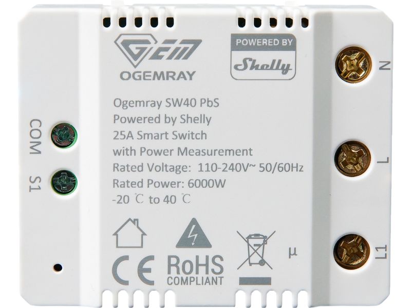 Shelly Ogemray Smart Relay 25 A 6000 W Smartes Relais für die präzise Steuerung grosser Geräte bis zu 25 A / 6000 W