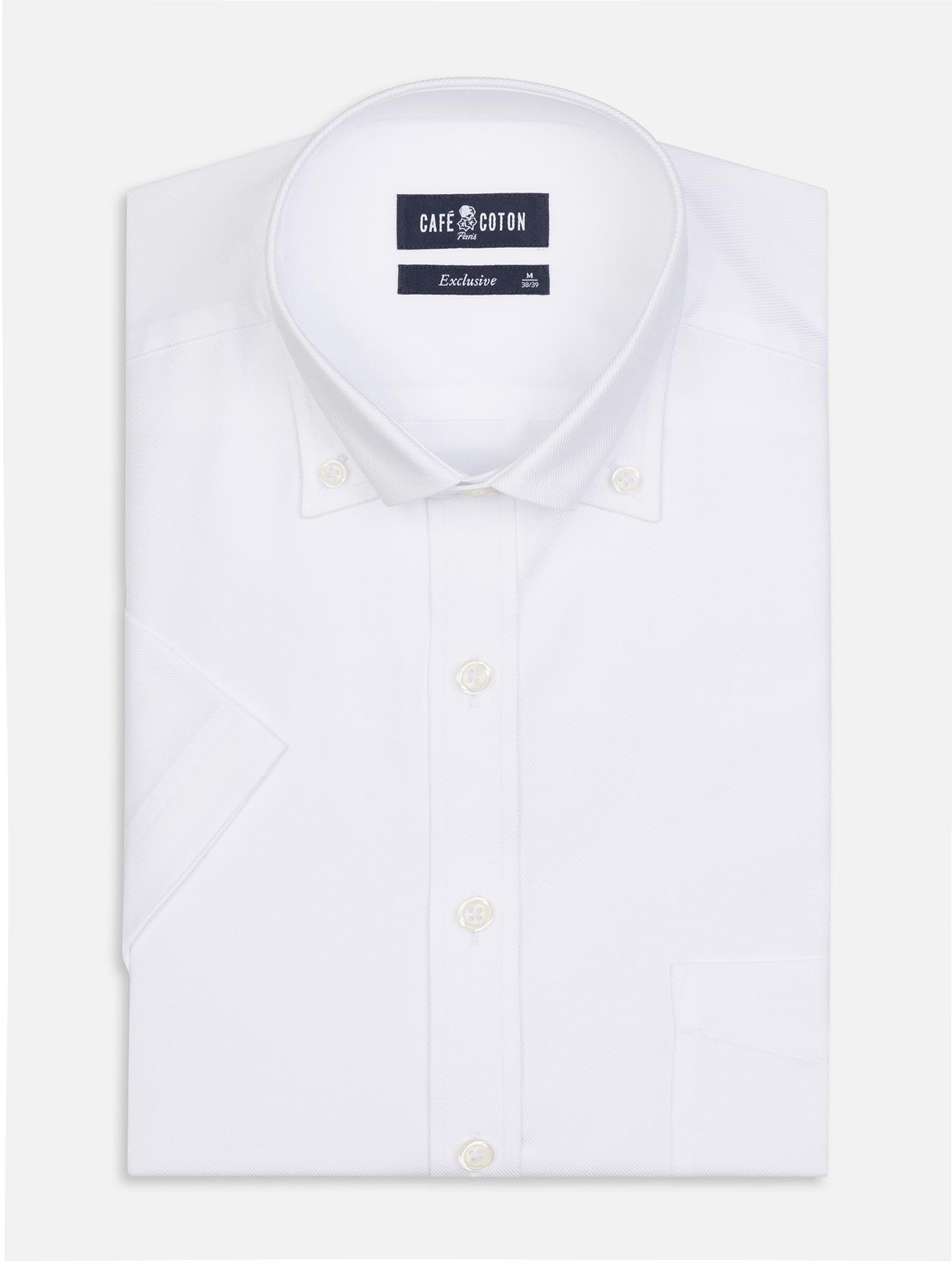 Chemise manches courtes en twill blanc - Col Boutonné