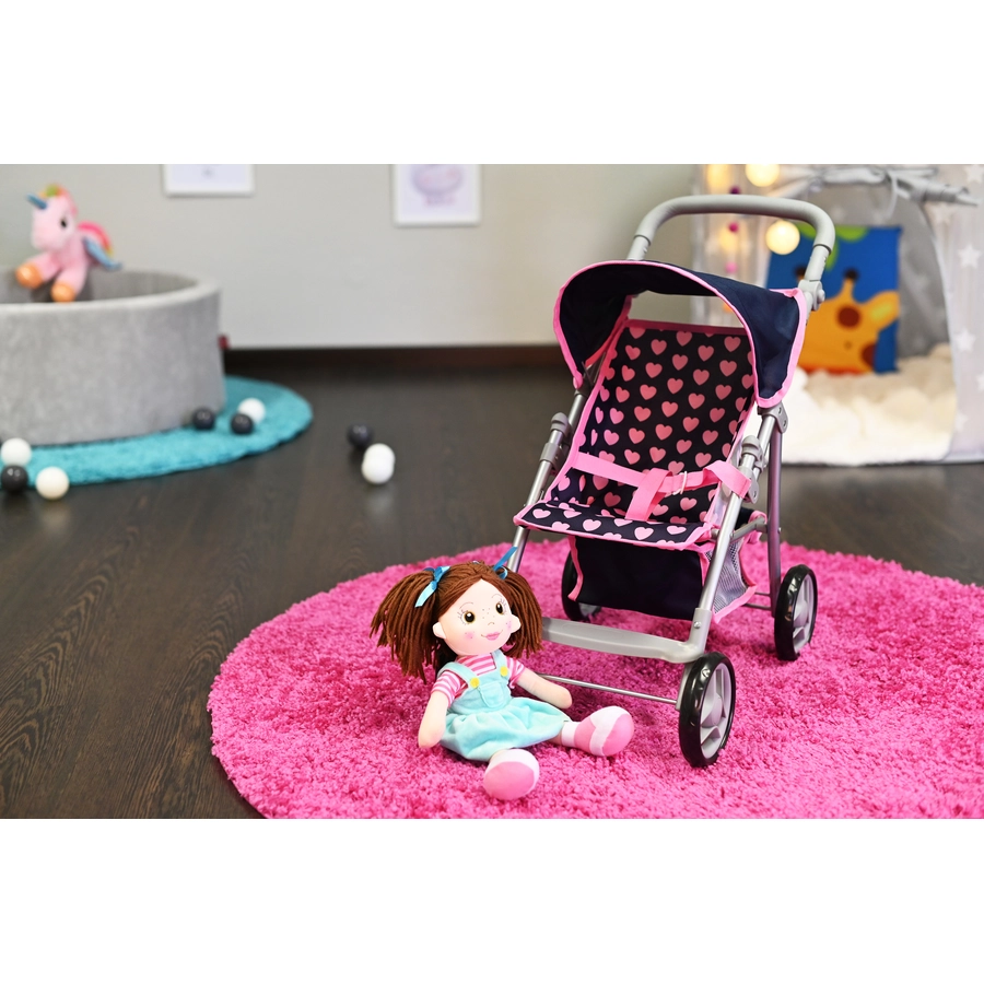 knorr toys® Puppenbuggy Liba - Pink Hearts blau