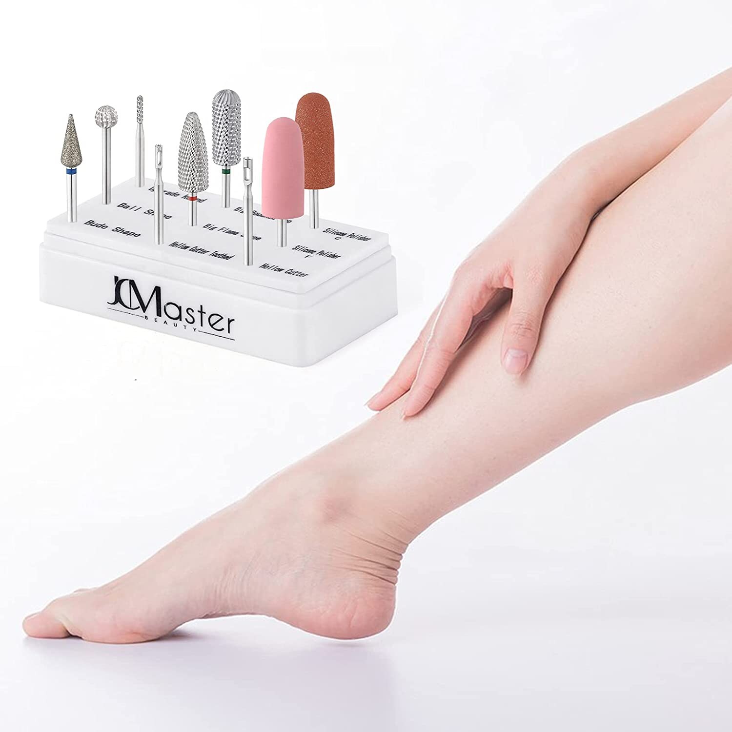 JCMASTER 9x Profi Nagelfräser Aufsätze Fusspflege Komplett Set - Für Gelnägel Acrylnägel - Diamant Hartmetall - Inkl Polierbit Halter Box - Fein Mittel Grob Stärke