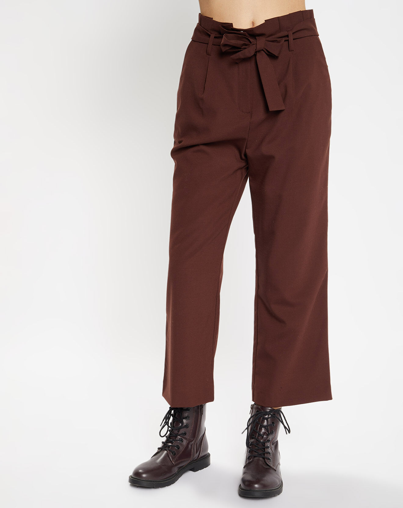 Galeries Lafayette Pantalon paperbag en Laine mélangée marron