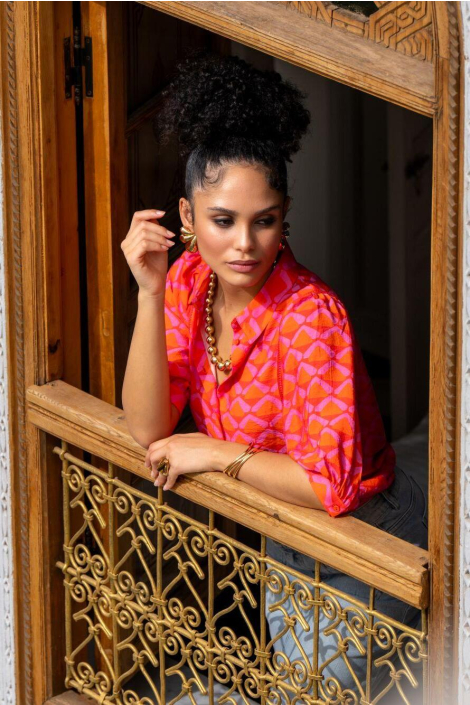 Geisha oranje dames blouse