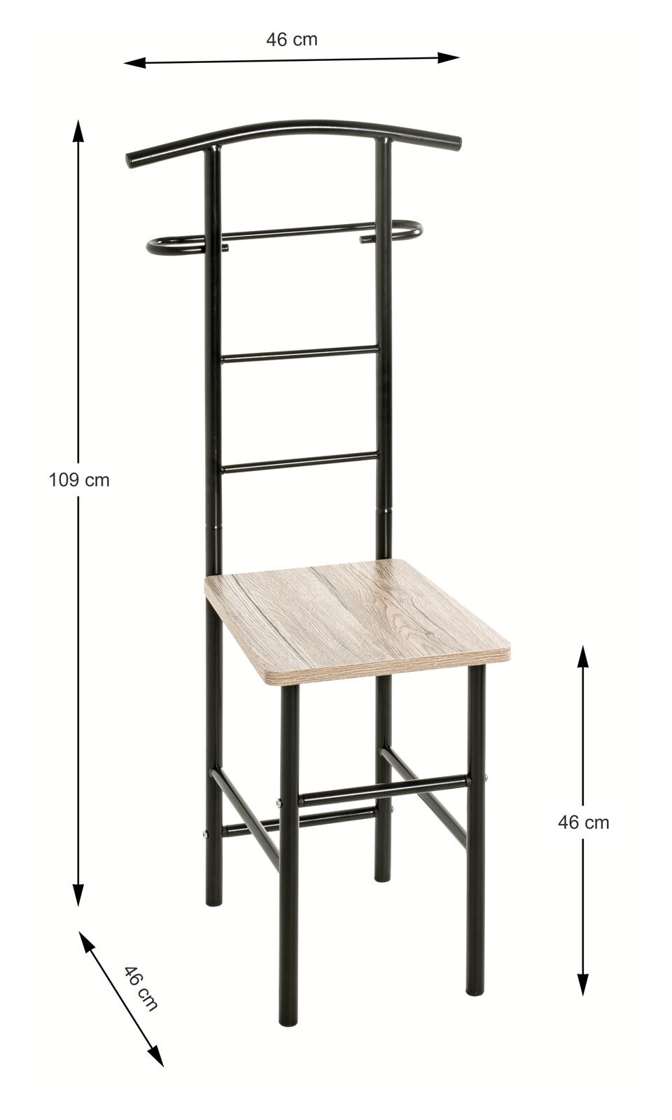 Herrendiener 46 x 109 cm Schwarz/ Sanremo Eiche