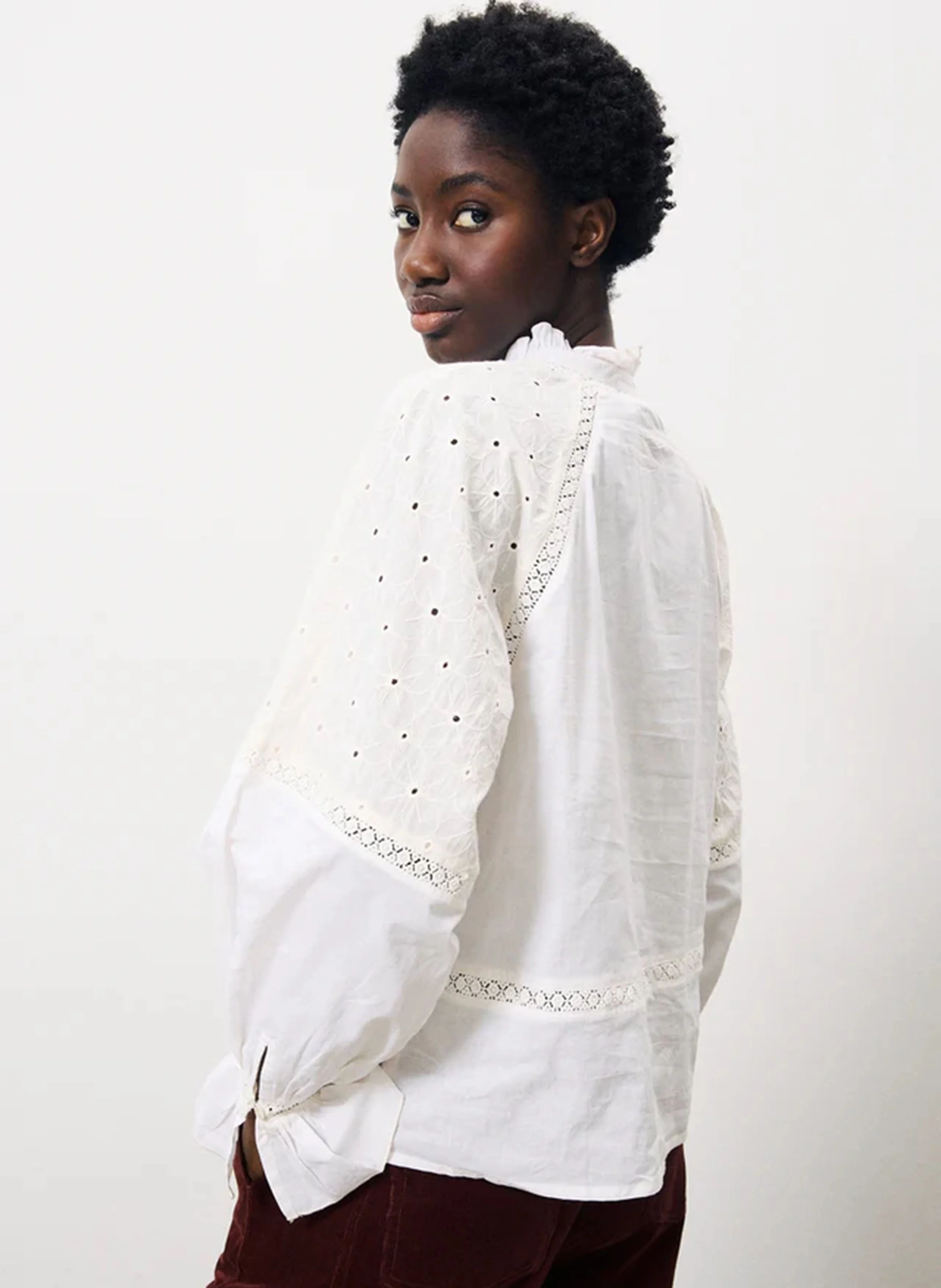 CHADIA - Blouse droite en coton brodé | Beige