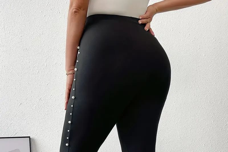 uliaque - Plus Size Hoge Taille Effen Faux Pearl Leggings