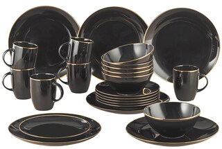 Kombiservice Glamour Black 24 tlg. Porzellan schwarz-goldfarbig