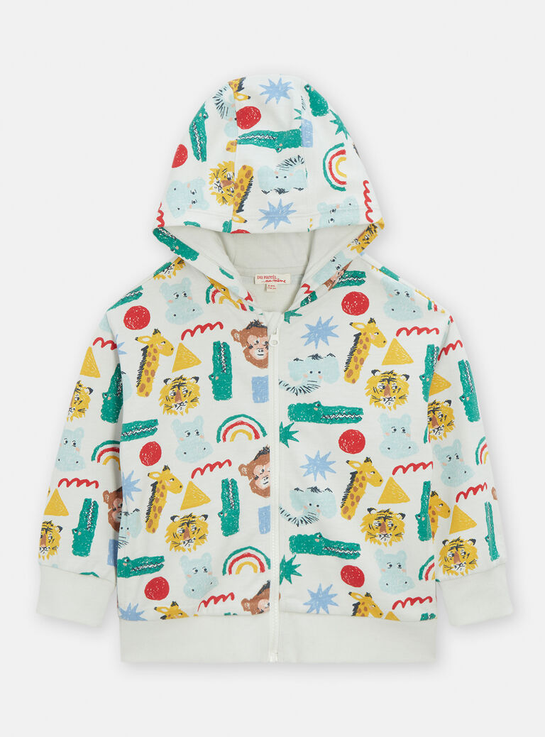 Gilet écru zippé imprimé animalier pour garçon