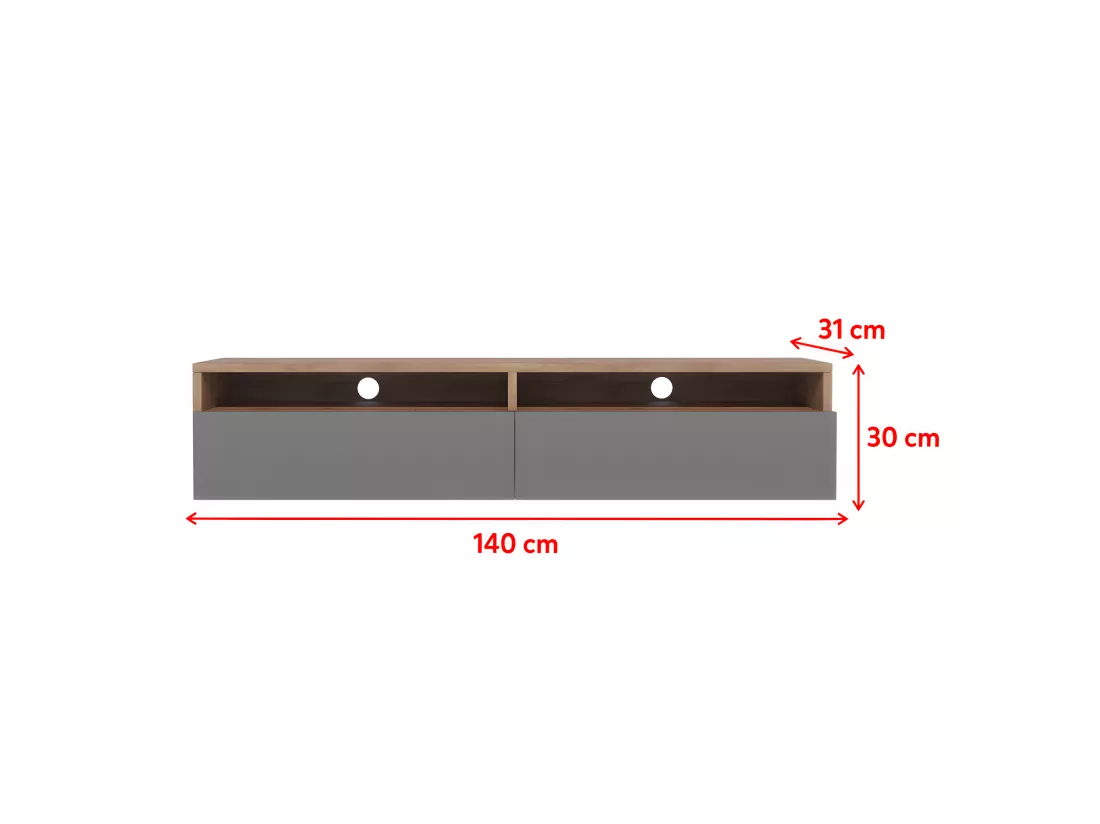 Meuble TV - 140 cm - chêne wotan / gris brillant - REDNAW