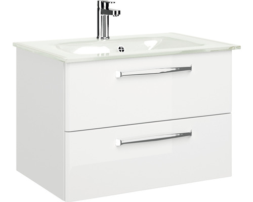 Pelipal Kumba badkamermeubelset, BxHxD 77 x 200 x 50 cm, hoogglans witte fronten met witte glazen wastafel, 99.77032609