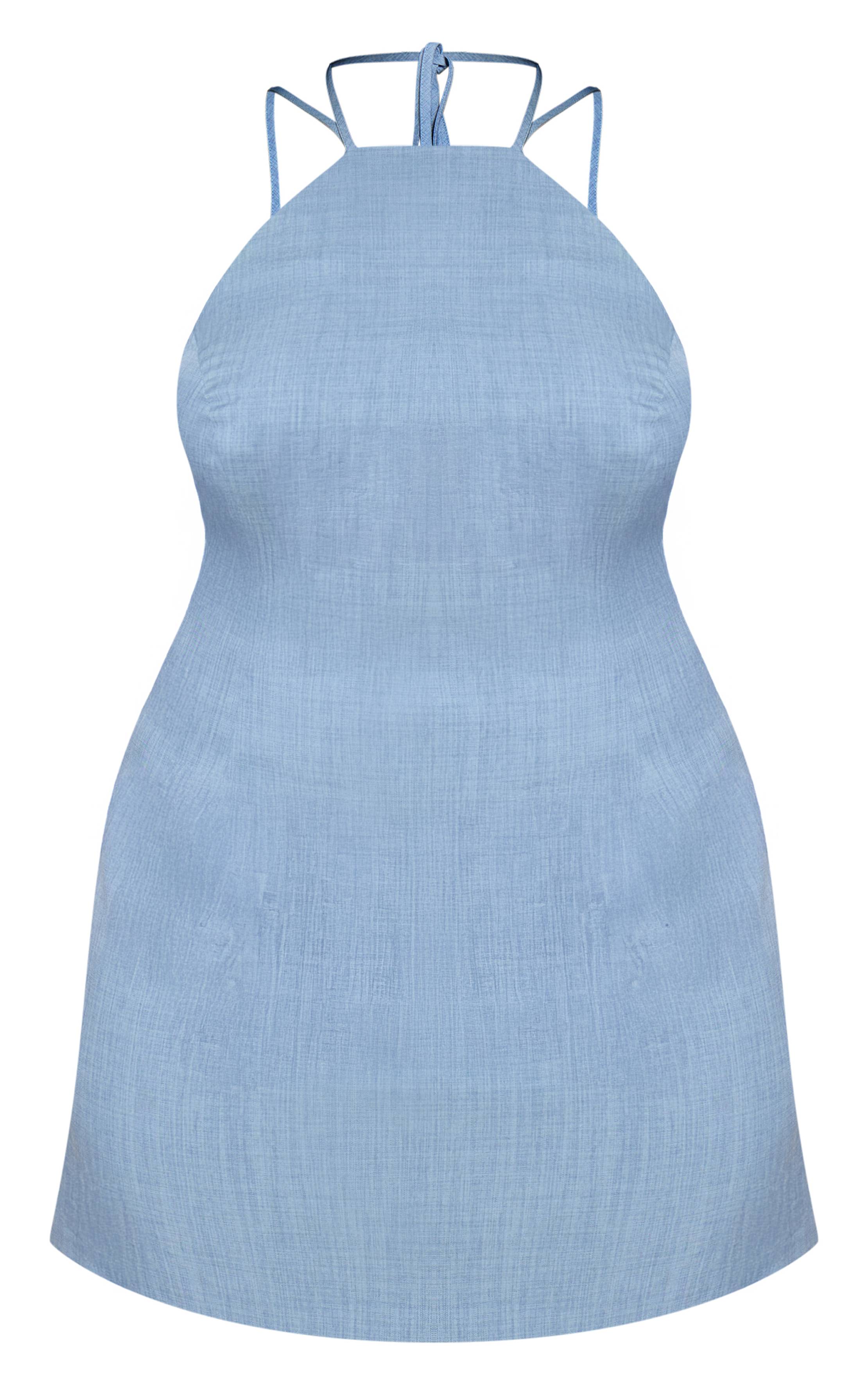 Steel Blue Robe Mini Trapèze Grande Taille Tissée À Encolure Américaine