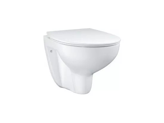GROHE Pack WC sans bride Bau Ceramic avec abattant + Bâti support WC Rapid SL + plaque de commande blanche Start