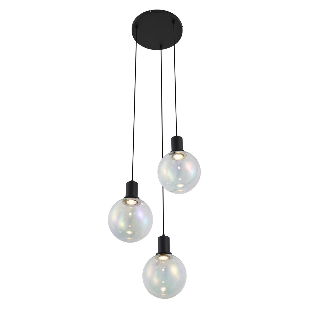 Design hanglamp zwart met regenboog glas rond 3-lichts - Mallon