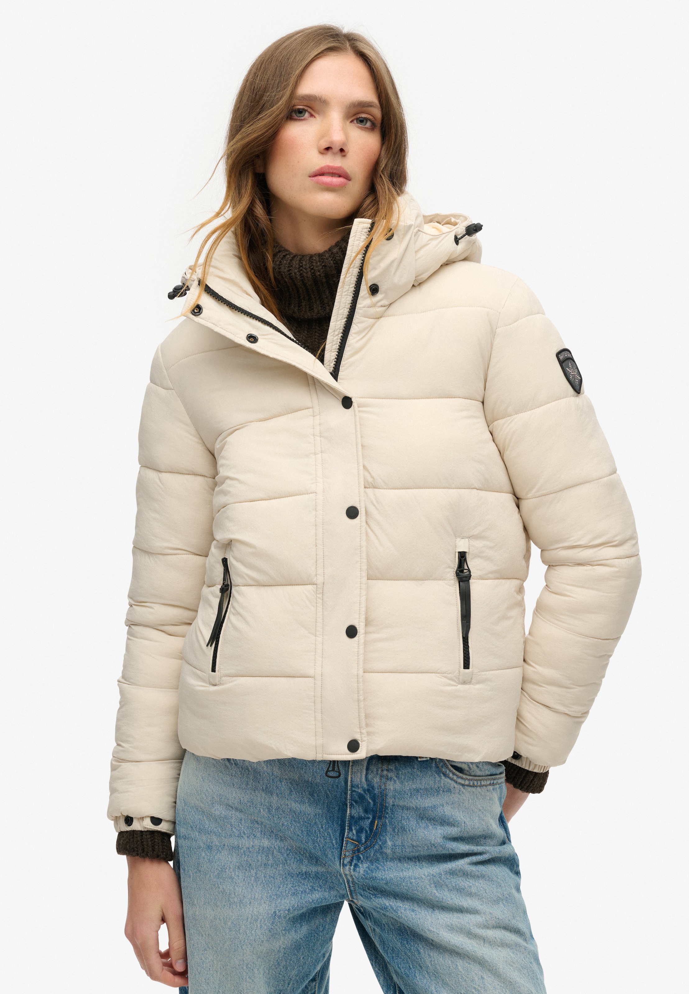 Superdry Steppjacke »FAUX FUR SHORT HOOD PUFFER« mit Kapuze