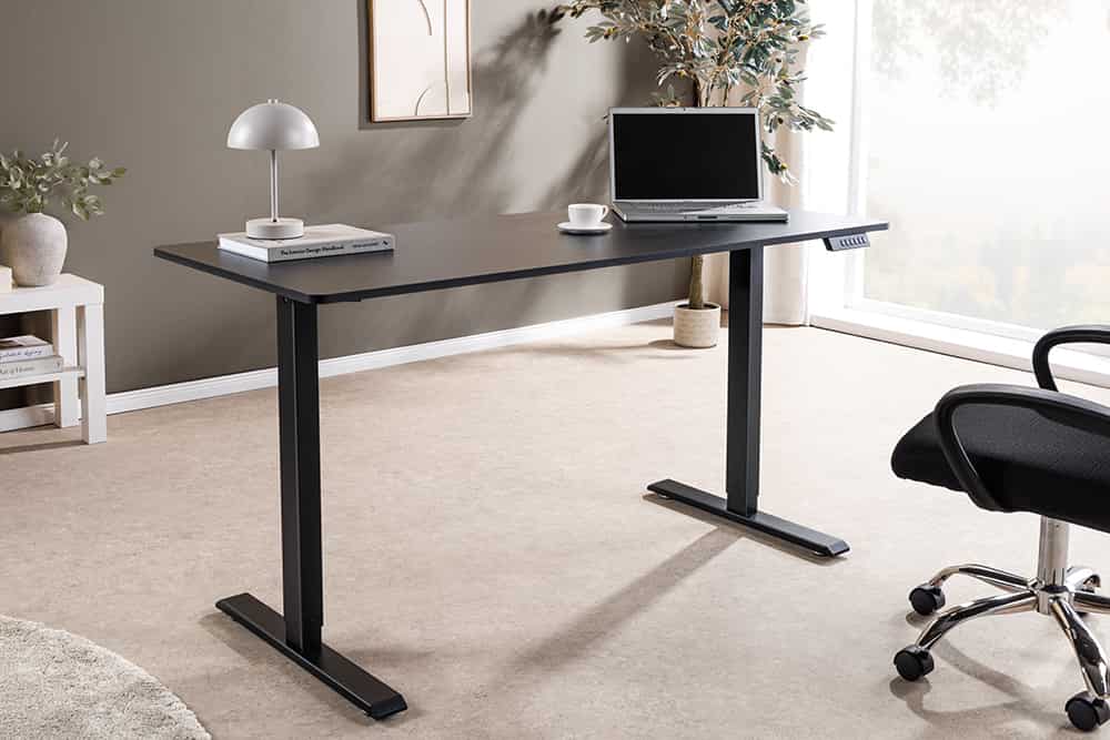 Höhenverstellbarer Schreibtisch BLACK DESK 140cm anthrazit schwarzes Metallgestell