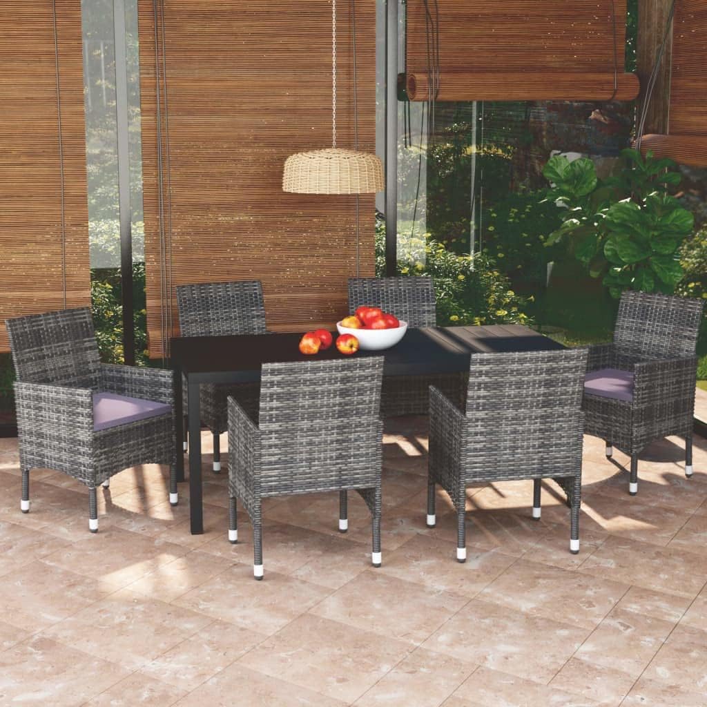 Gartenmöbel-Set 7-teilig mit Kissen Polyrattan grau Gartengarnitur Entspannung im Freien Terrassenmöbel Garten