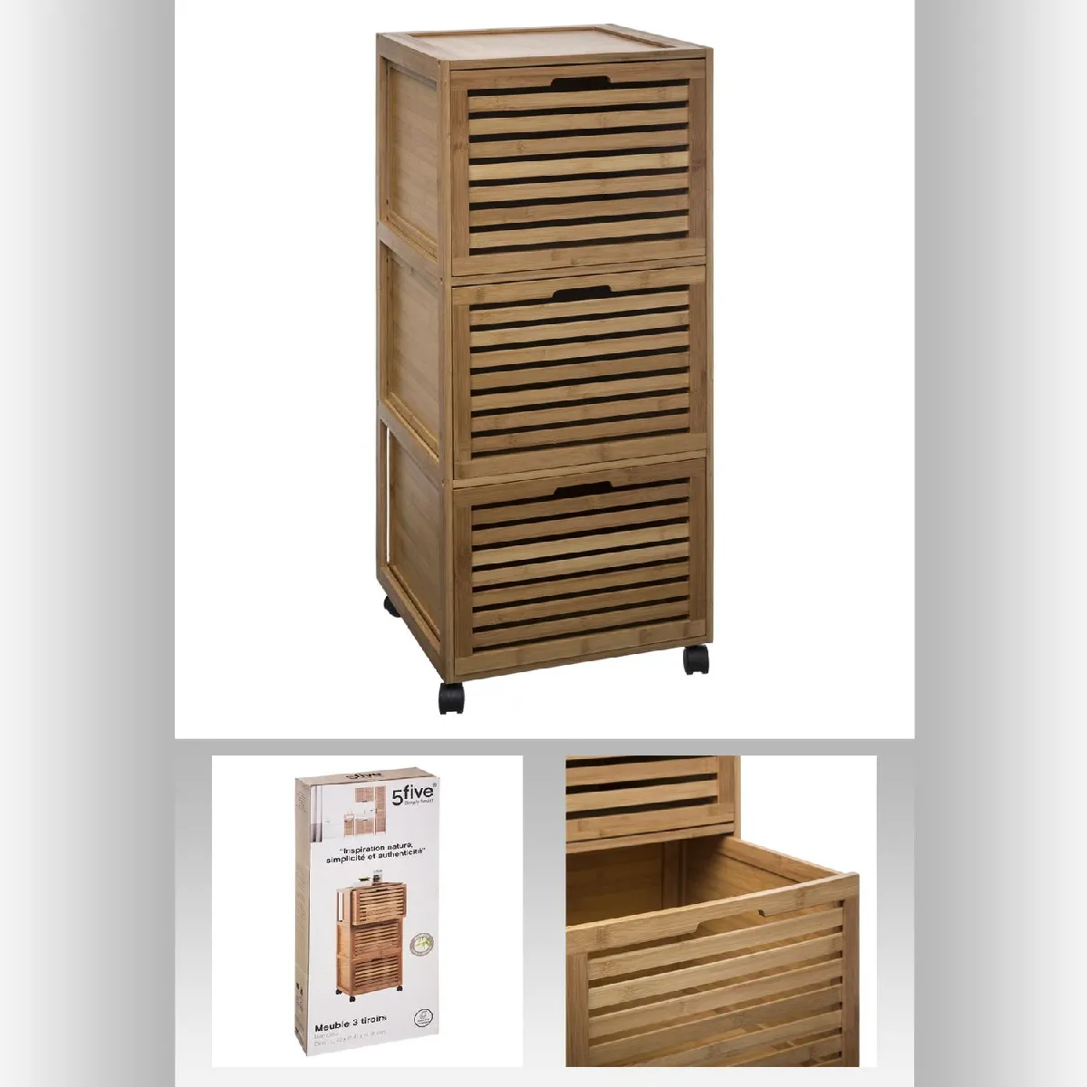 Five Simply Smart Meuble Sicela en bambou 3 tiroirs - Bois