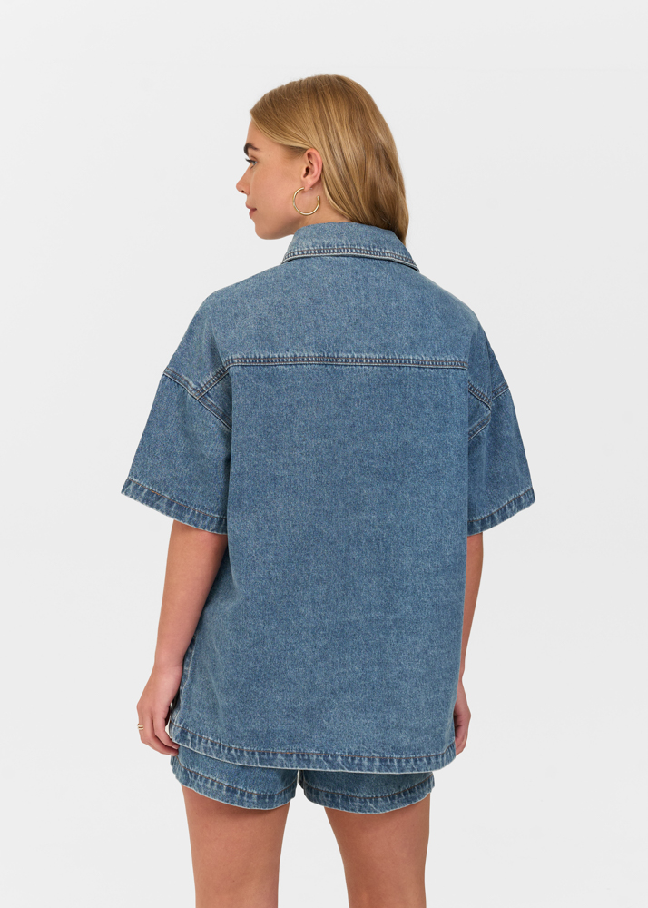 Signature denim blouse navy blauw
