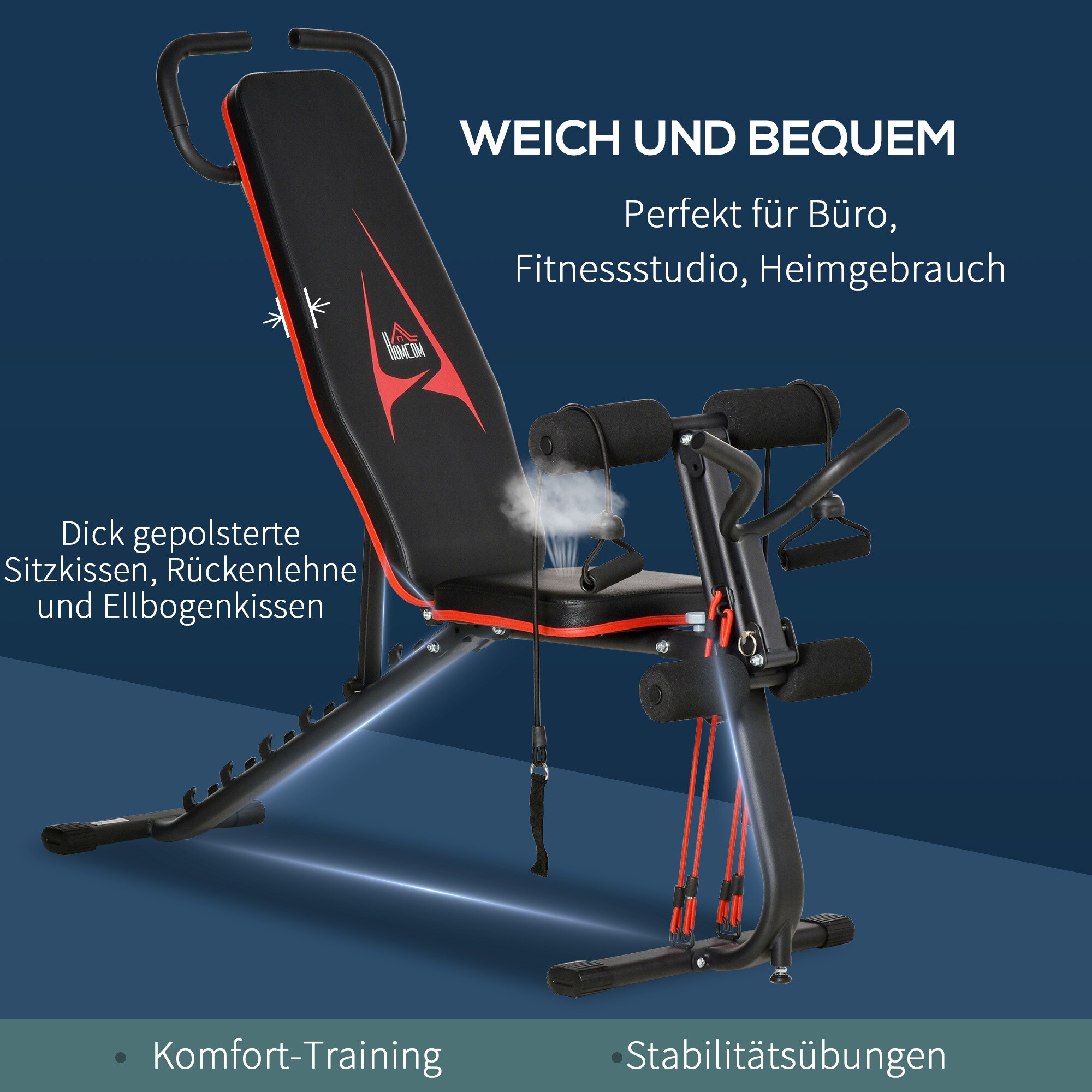 HOMCOM Hantelbank mit Knöchelpolster und verstellbarer Rückenlehne schwarz 145L x 49B x 57-127H cm