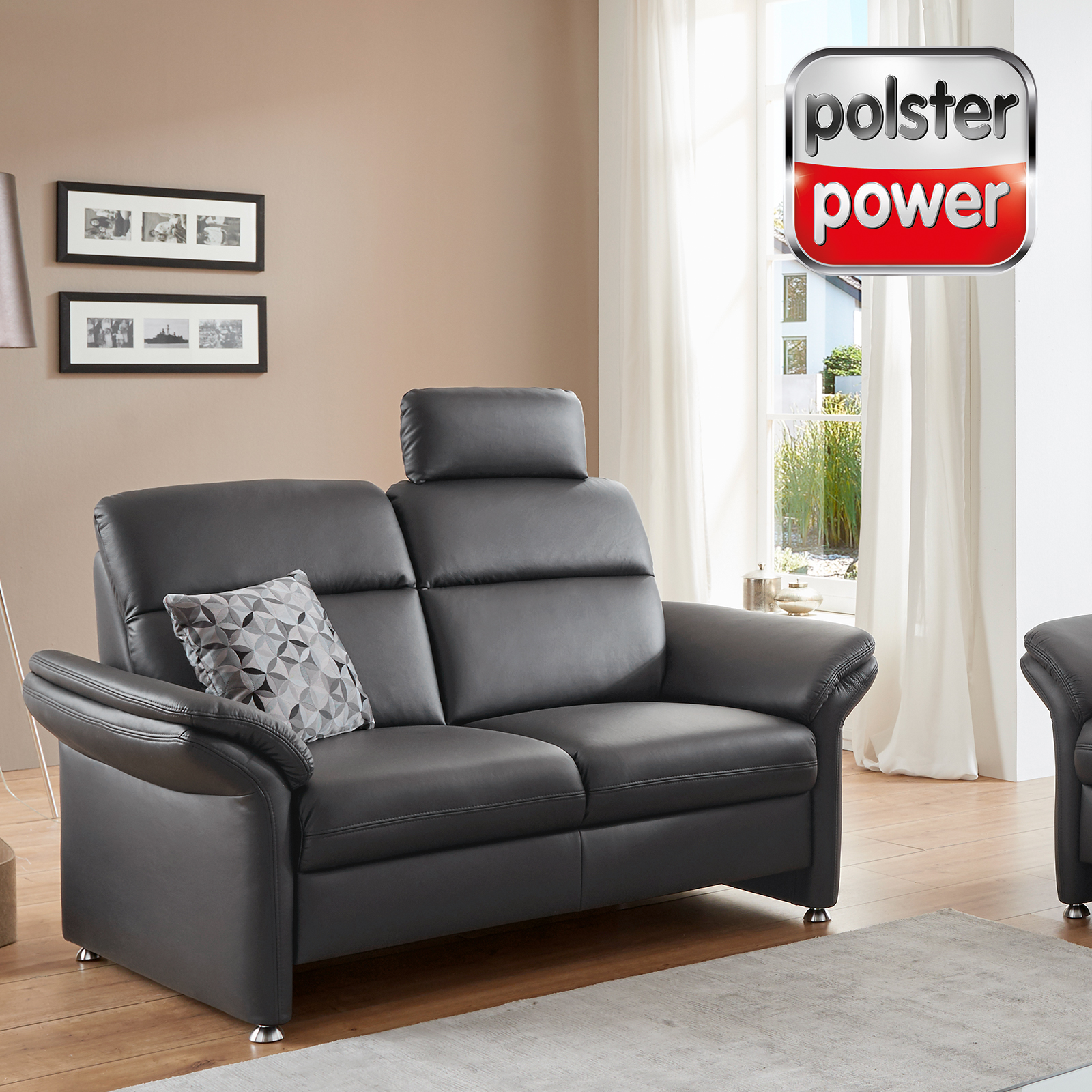 polsterpower 2-Sitzer Ledersofa - schwarz - Basismodell