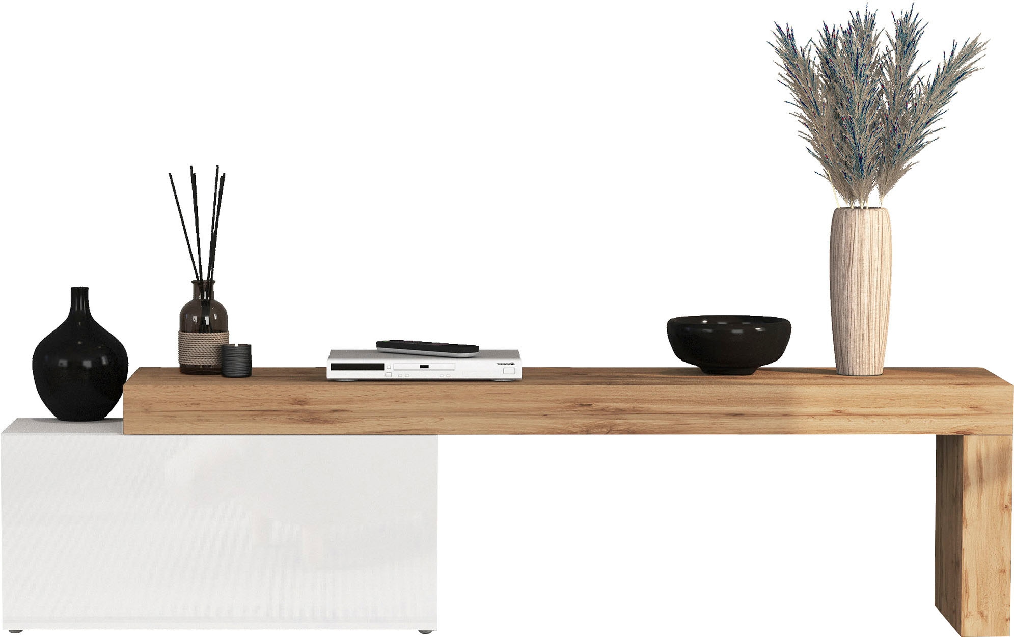 INOSIGN Lowboard »Chronos TV-Board, TV-Schrank« Breite verstellbar von 180 bis 260 cm, 1 Stk. tlg. Breite 220 cm TV-Board,Lowboard,1 Klappe und ein L-Förmiger Aufsatz