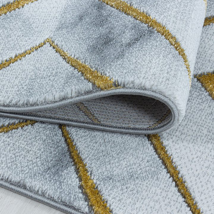 Modern vloerkleed - Marble Square Grijs/Goud | Topper