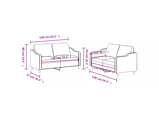Ensemble de canapés 2 pcs avec coussins Taupe Tissu