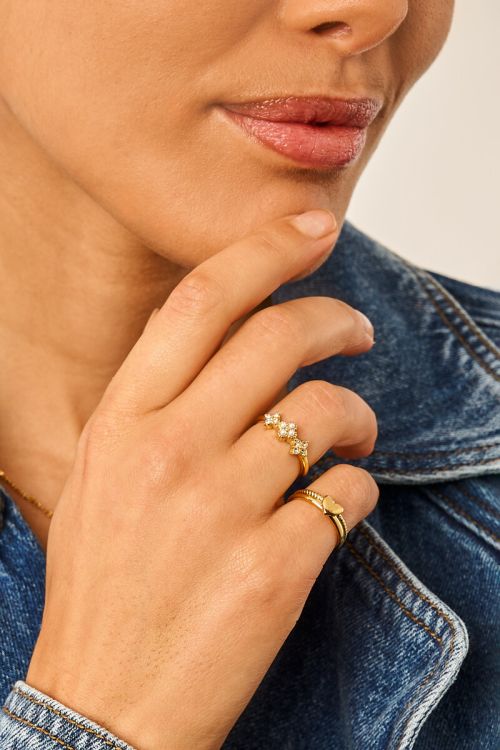 Ring klaver met strass en imitatieparels