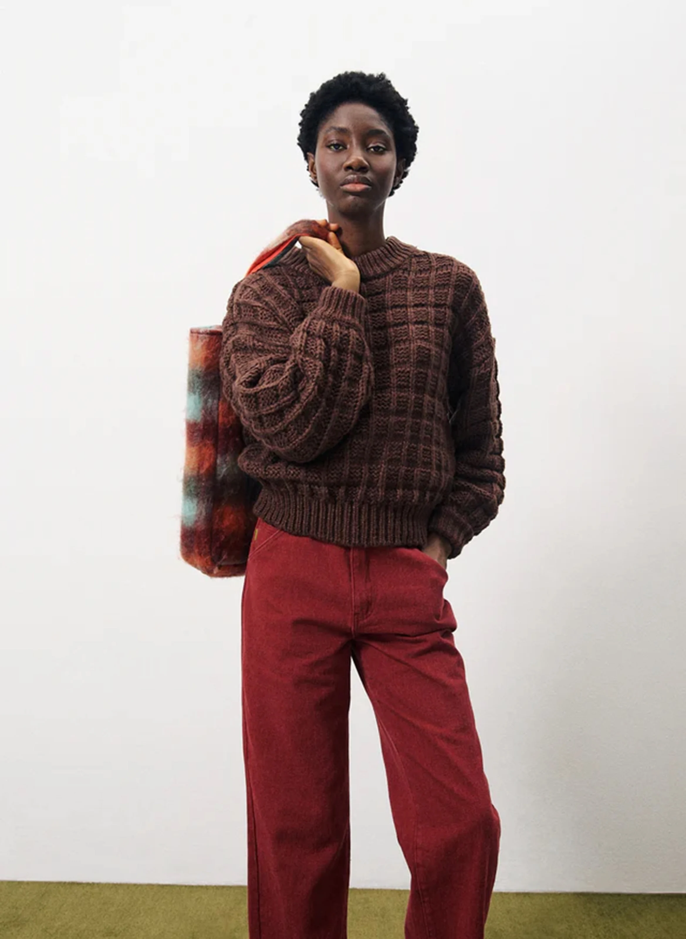 CHJARA - Pull droit en maille carreaux | Marron