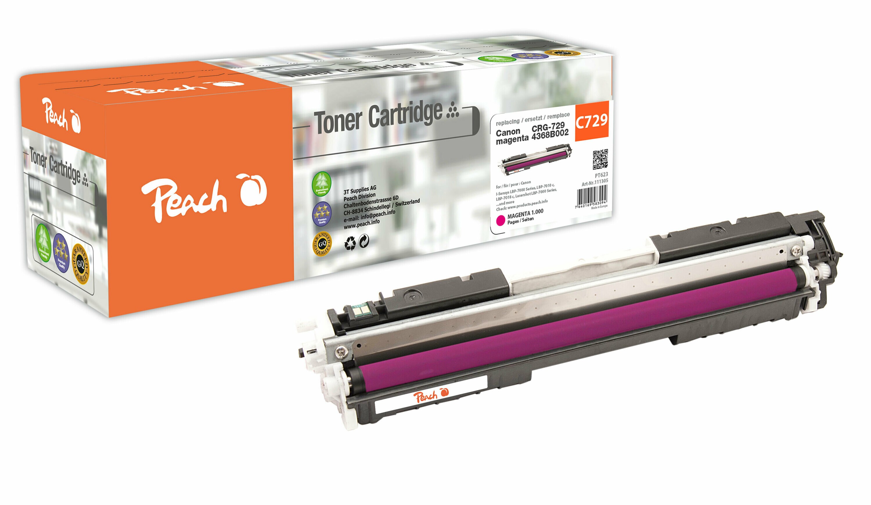 Peach HP 729 M Toner ma ersetzt Canon No. 729M, 4368B002 für z.B. Canon ISensys LBP -7000, Canon ISensys LBP -7010 c, Canon ISensys LBP -7018 c (wiederaufbereitet)