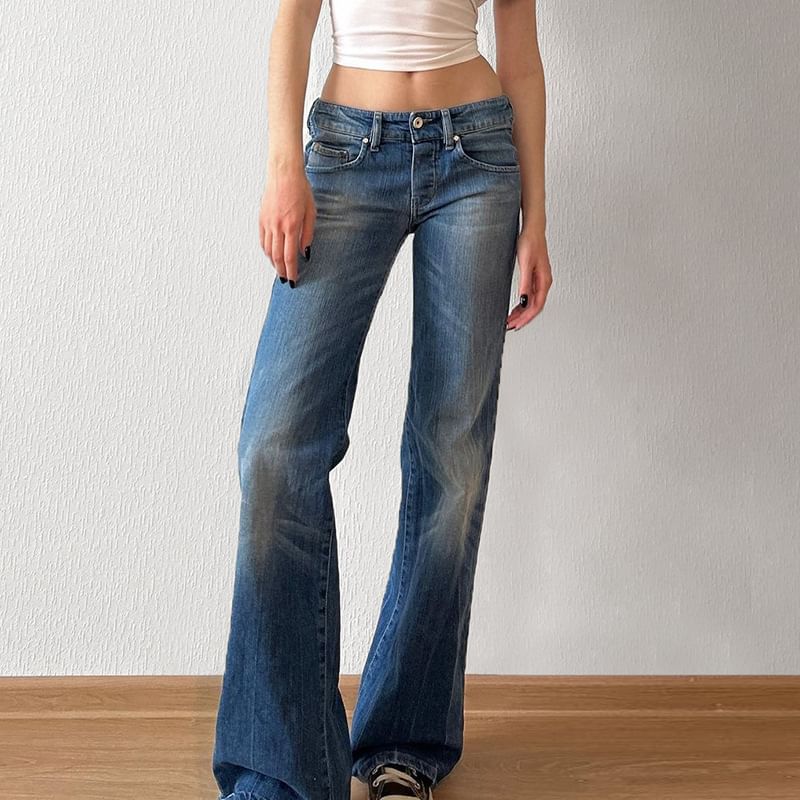 Puffie - Low Rise Washed Bootcut Jeans