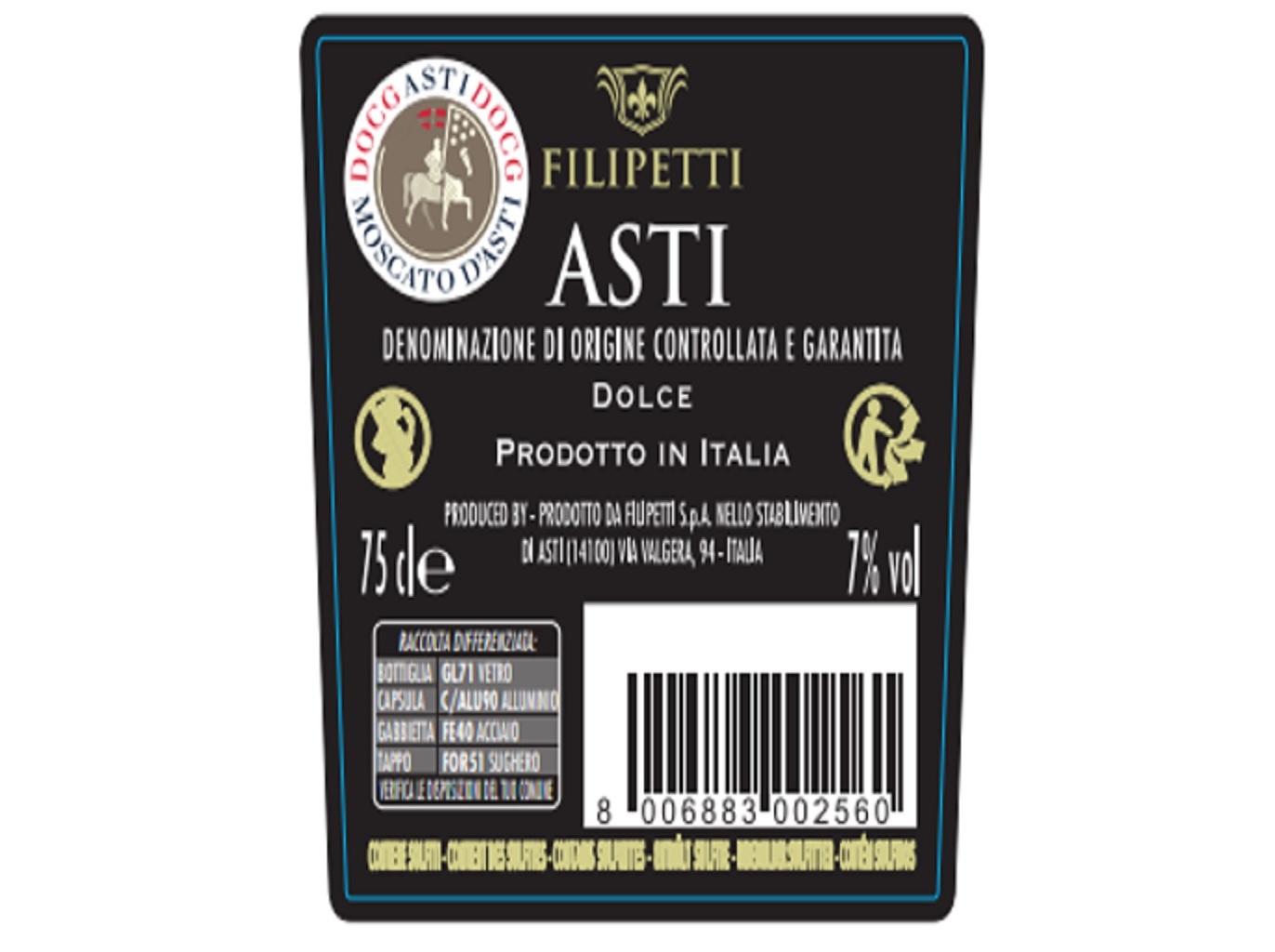 ESPUMANTE FILIPETTI ASTI 0.75 L