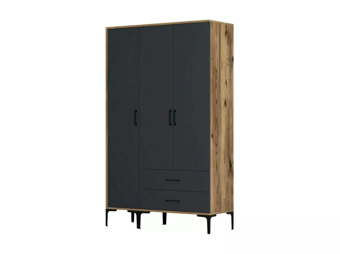 Garde-robe 3 portes Dangiull, Meubles de chambre, Penderie de plain-pied, Placard à vêtements, 120x201h48 cm, Noyer et Anthracite